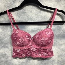 Adore Me Bra 32C Underwire Pink Lace Wide Bustier Style Band
