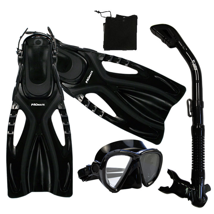 Snorkeling Spearfishing Diving Mask Dry Snorkel Flippers Gear Set