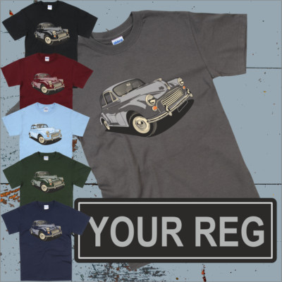 Morris Minor T-Shirt, personisiertes Kennzeichen Oldtimer sechs Farben S-5XL