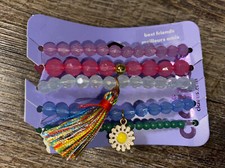 Claire  s Best Friends BFF Beaded Daisy Rainbow Tassel Bracelet Set Jewelry Nwt
