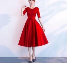 Womens Formal Evening Ball Gown Midi Dress Lace Prom Bridesmaid Half Sleeve Prom