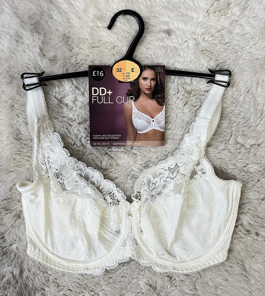 M&S Cream Full Cup Fleur Lace With Non Slip Straps Bra Size: 32E