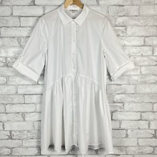 MADEWELL $118 Women's Button-Front White Mini Poplin Shirtdress LARGE NS126