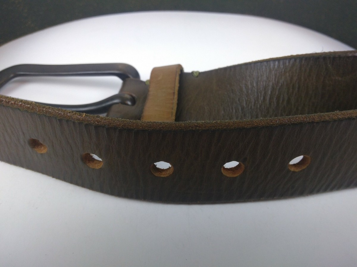 Linea Pelle Olive Green Embossed Leather Brass Buckle Belt Sz L (Fit: 34” - 38”) Linea Pelle Olive Greenish Brown Leather Belt Brass Buckle  main image 2