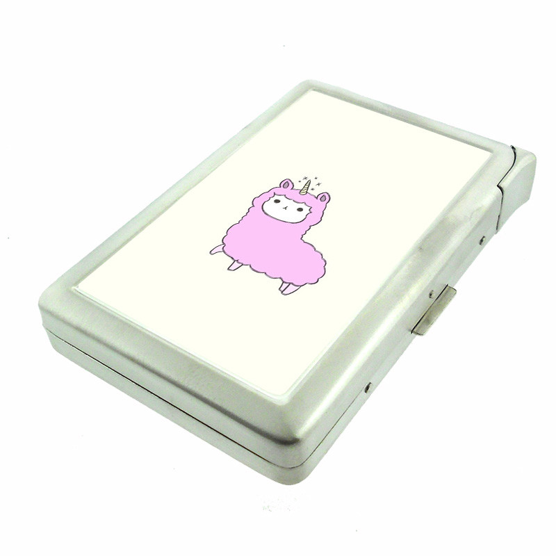 Lamb Unicorn Em1 Cigarette Case with Built in Lighter Metal Wallet
