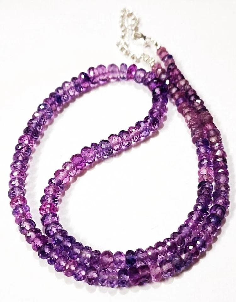 AAA++ Zaffiro Viola 925 Sterling Silver Collana Rondelle Beads, 4-7 mm 17 pol... - Immagine 4 di 4