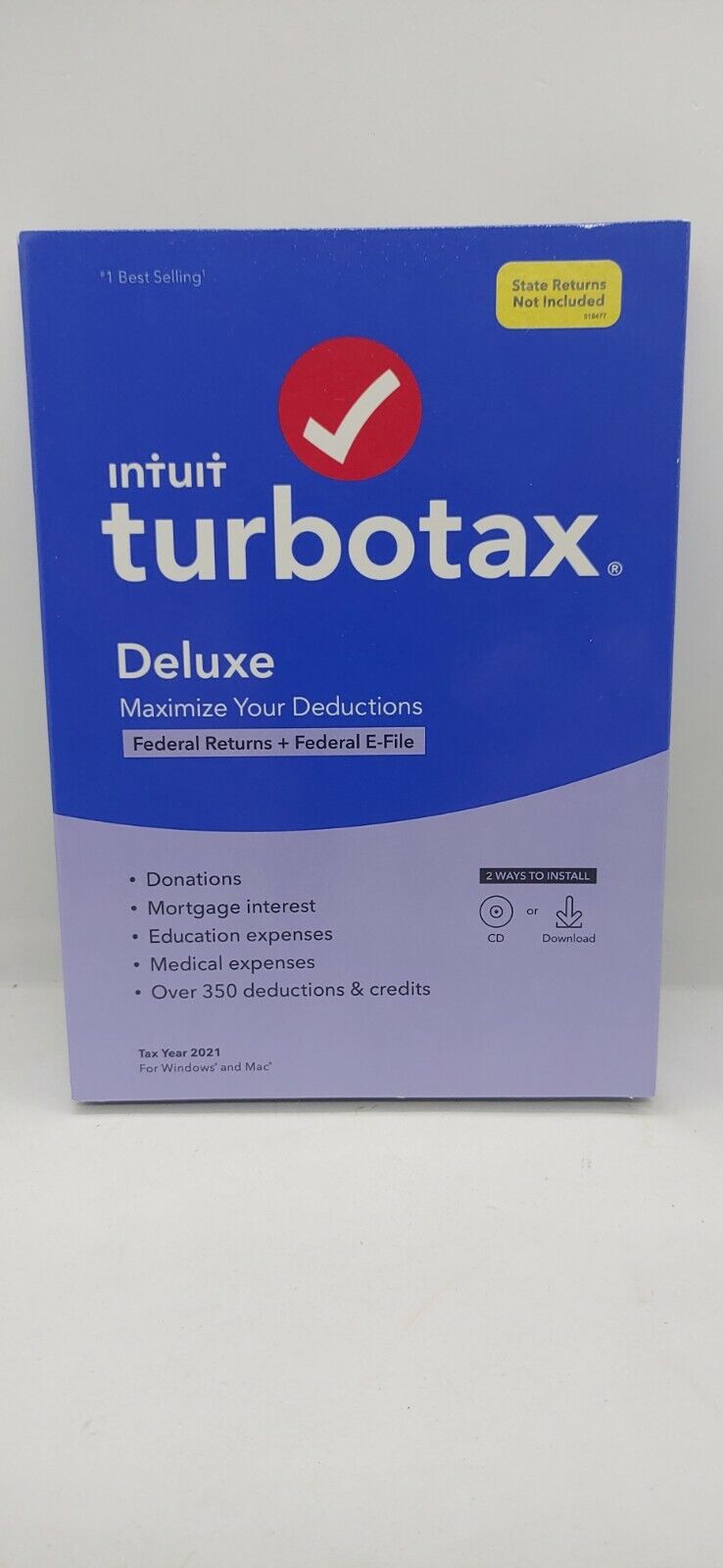 TurboTax Deluxe 2021 - Federal - E-File Sealed Intuit Windows/Mac CD *NO STATE*