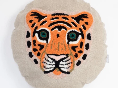 Extra Large Round Tiger Face Throw Pillow, Whimsical Animal Decorative Cushion