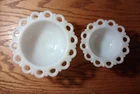 Vintage Anchor Hocking Old Colony Lace Edge Milk Glass Pedestal Bowls Set Of 2