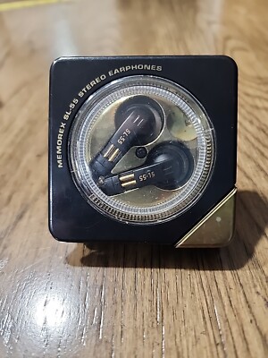 VTG Memorex 5L-55 Stereo Earphones Earbuds w/ Case Black Gold Dyna Drive Wired