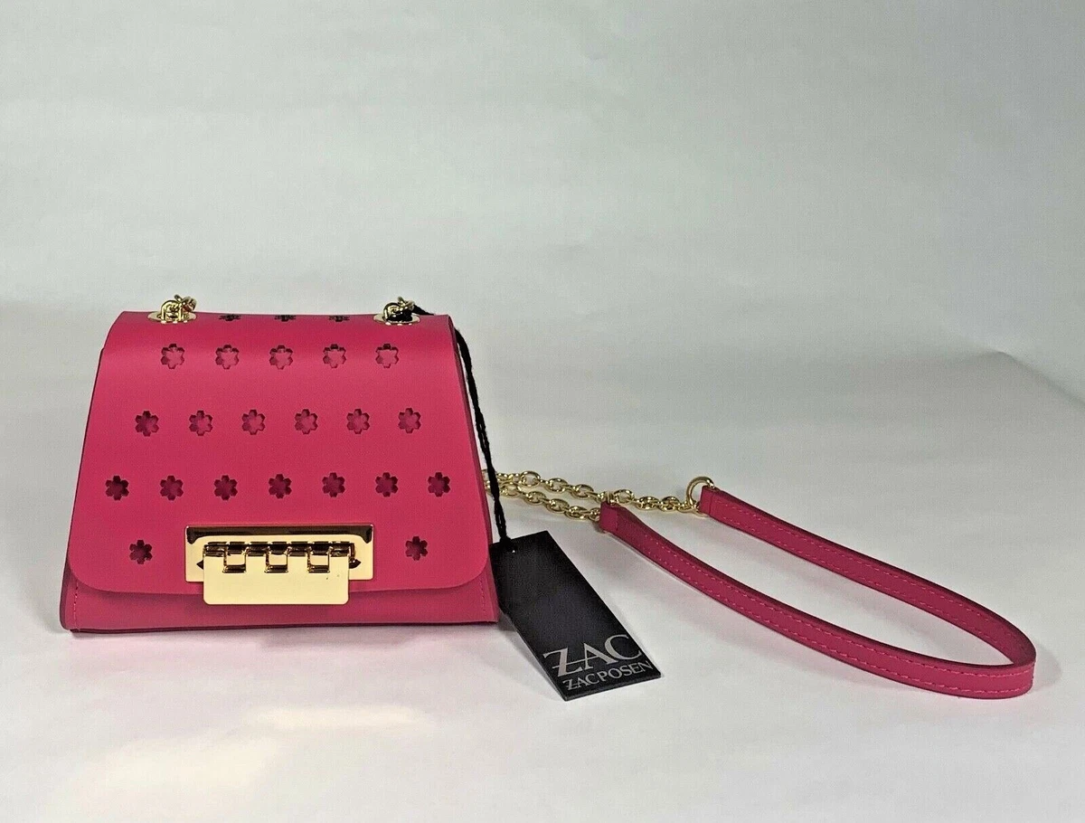 ZAC Zac Posen Eartha Mini Chain Floral Perforated Leather Crossbody Bag  Fuchsia