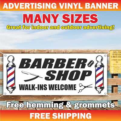 BARBER SHOP WALK-INS WELCOME Advertising Banner Vinyl Mesh Sign hair ...