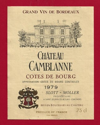 94 117 Etikett BORDEAUX CÔTES DE BOURG Château Camblanne 1979 Slott-Moller