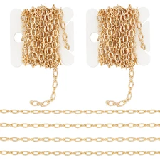 2cards Brass Cable Chains Textured Oval Link Chains Soldered 