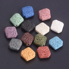 10pcs Natural Volcano Lava Stone 14mm Rhombus Shape Loose Crafts Beads DIY Lot