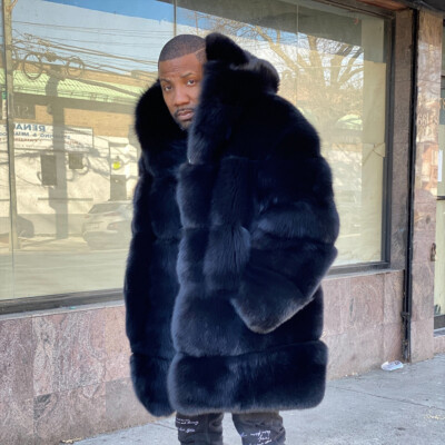 Winter Thick Mid-Length Mens Real Fox Fur Hood Coat Genuine Fur Jackets  Outwear | eBay