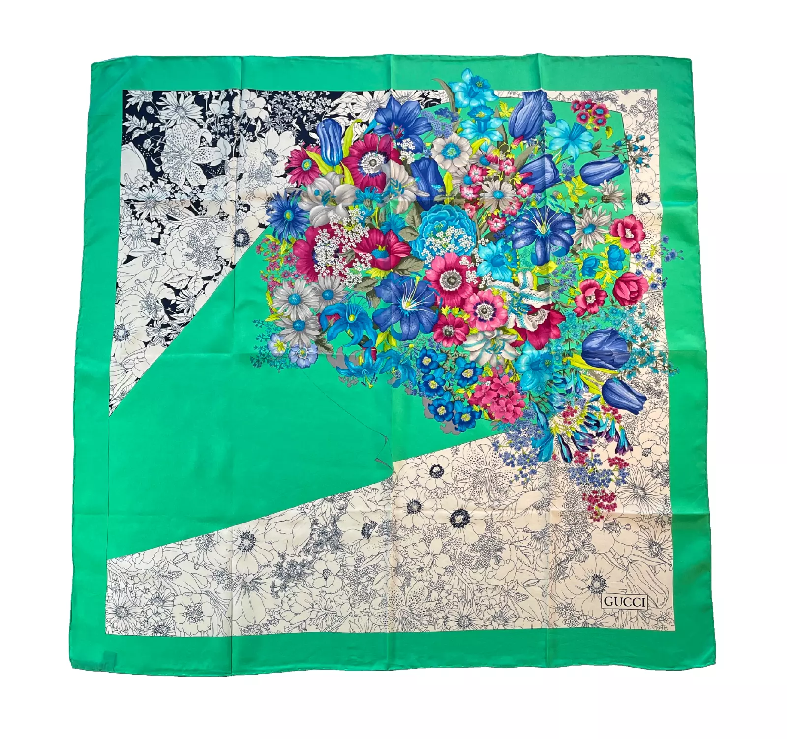 Foulard vintage Gucci en soie à fleurs