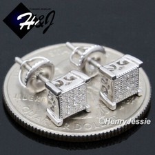 MEN WOMEN 925 STERLING SILVER 6MM ICY BLING CUBIC ZIRCONIA 3D STUD EARRING E135