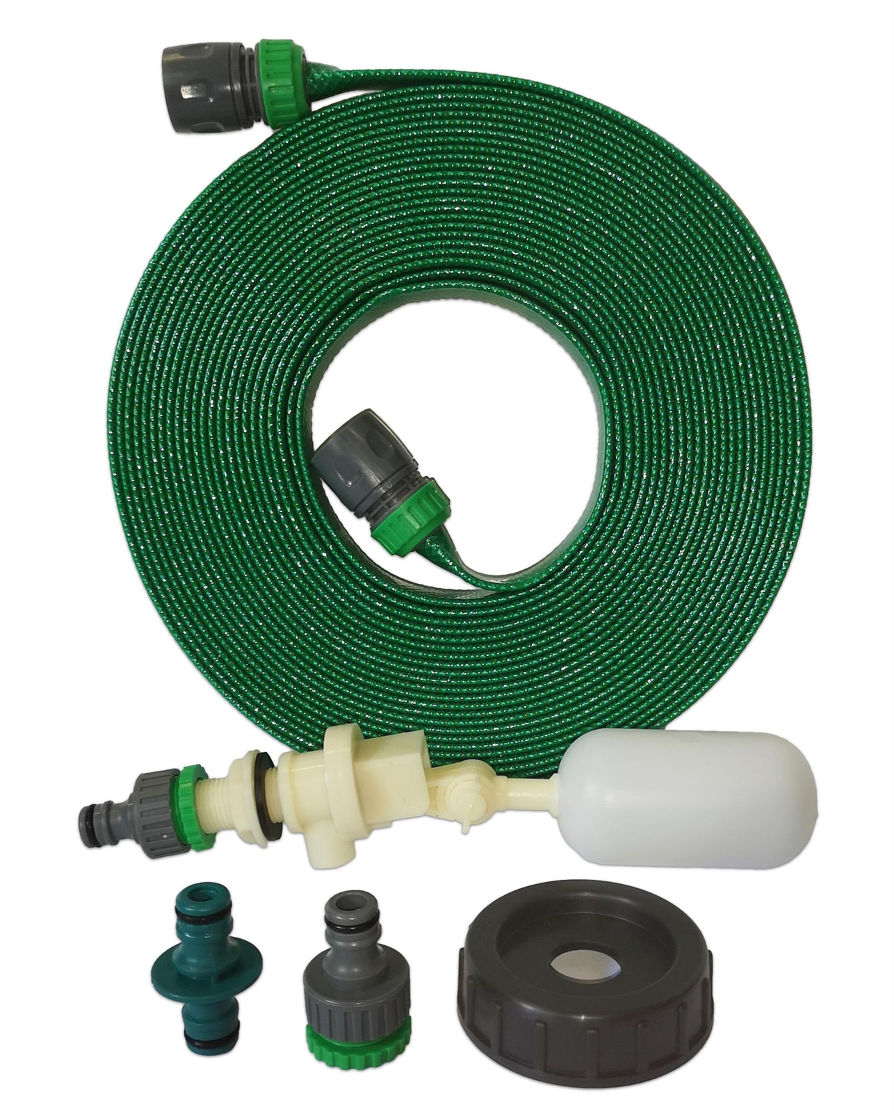 Mains Water Adaptor for Aquaroll with 15m Green Flat Non-Toxic Hose