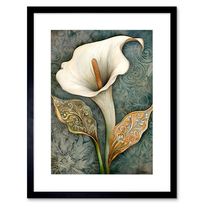 William Morris Style Art Nouveau Calla Lily Flower Framed Art Print Picture 9X7''