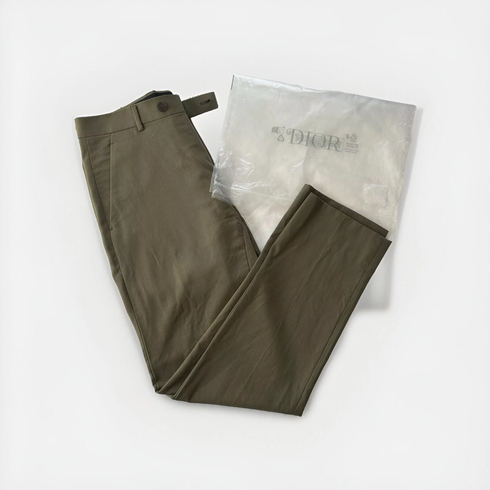 Pantaloni eleganti Dior verde cachi recenti $1200 vestibilità atletica