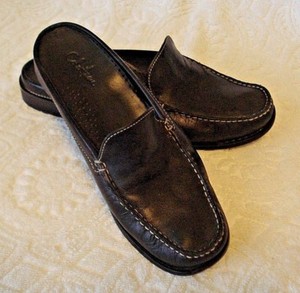 black leather loafer slides