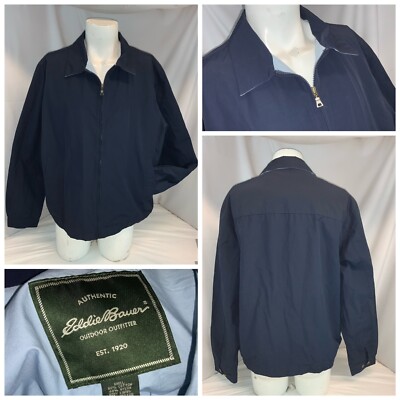 Eddie Bauer Jacket XL Tall Men Blue Cotton Nylon Zip Lined Mint YGI K0-351