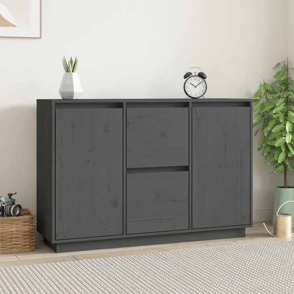Sideboard Massivholz Kiefer Grau 111X34X75 Cm Kommode Anrichte-image
