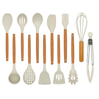 Kitchen Utensils Set - 12 Pcs Silicone Cooking Utensils Set with Wooden Handl...