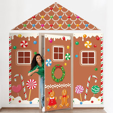 4 Pcs Christmas Gingerbread Door Decoration Xmas Gingerbread House Candy Door...