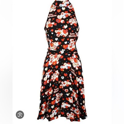 Love Moschino Heart Print Cloud Open Back Pocket Ruffle Dress sz 8