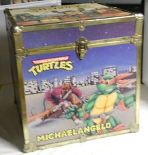 TMNT Teenage Mutant Ninja Turtles Storage Box Wood Toy Chest Trunk 1980s Vintage