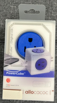 AlloCacoc PowerCube 125-Volt 4-Outlet P with 2-USB Ports Cobalt Blue Brand-New