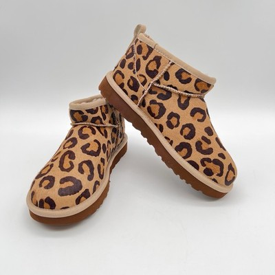 UGG Classic Ultra Mini Leopard Print Calf Hair Boots Women s Size 6