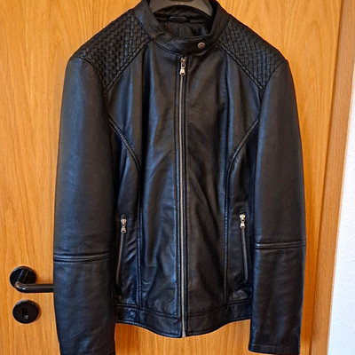 Darling Harbour Damen Lederjacke Biker kurz schwarz Gr. 42 Reißverschluss