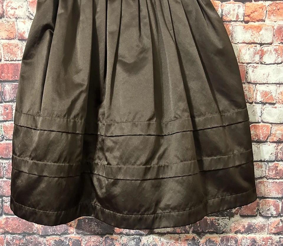 Girls Holiday Party Dress Brown Satin Red Waistband Flower Size 6 - Image 4 of 4