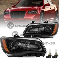 Pair Black Led Drl Projector Headlights For 2011-2023 Chrysler 300 W Bulbs
