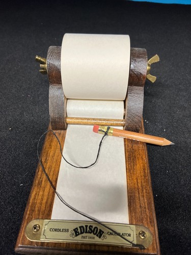 Vintage Edison Cordless Calculator Wooden Desk Note Pad 8×5×4" Pat'd 1902