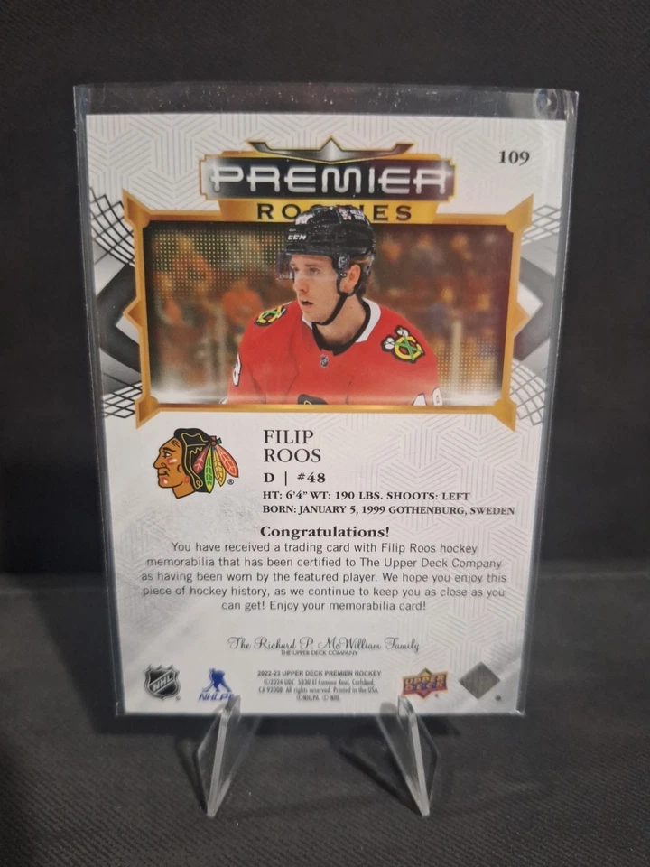 2022-23 Ud Premier Rookies Jersey - Filip Roos - Chicago Blackhawks - Image 2 of 2