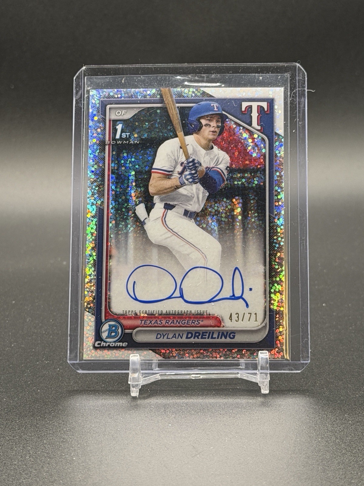 2024 Dylan Dreiling 1st Bowman Chrome Auto Sparkle /71 Rangers