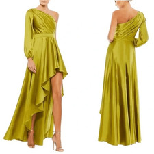 NWT Mac Duggal Ieena Charteuse Green High-Low One Shoulder Gown Size 8