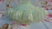 ANCIEN ABAT JOUR EN VERRE DE CLICHY VERT ET BLANC JUPONNE lustre monte et baisse