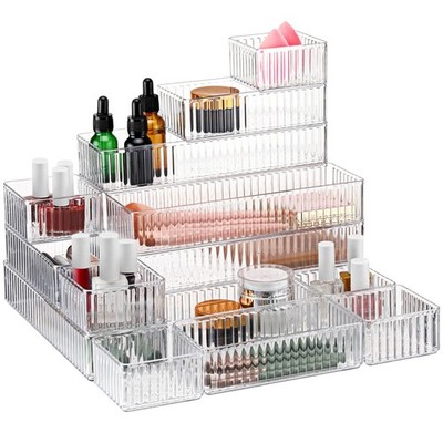 18 Pcs Drawer Organizer Stackable 4 Size Makeup Drawer Organizer Trays Acryli...