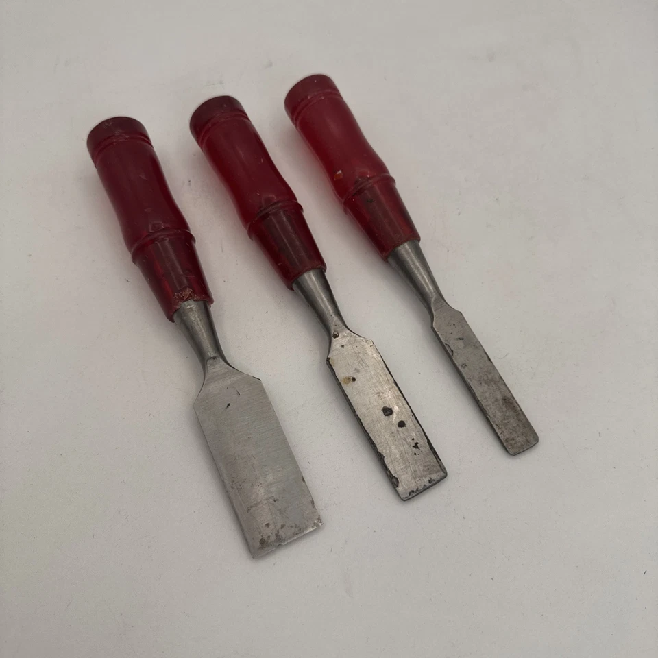 Vintage Fuller Unbreakable Chisels, Set of 3, Red Translucent (Butyrate) Handle - Image 3 of 4