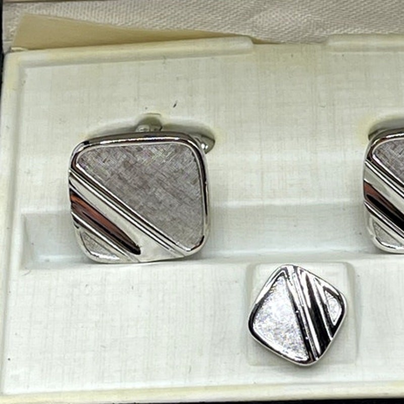 Shields Mens Jewelry Cufflink Set w/ Tie Tack Pin View 4