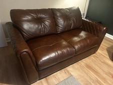 2 and 3 pieceBrown Leather Sofa, Padded Arms, Cushioned Back, Solid,