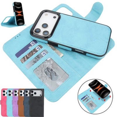 Removable Leather Magnetic Wallet Case For iPhone 17 16e 15 14 13 12 11 Pro Max