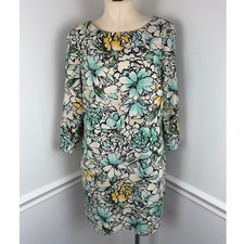 THE LIMITED Green Cream Black Beige & Yellow Floral Shift Dress | Small