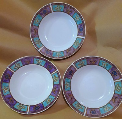 3x Royal Norfolk Retro Design weiß lila grün Muschel kleine Beilagenteller 19cm