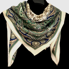 43"X43"Green Daisy Paisley Print Pure Mulberry Satin Silk Scarf 108X108cm